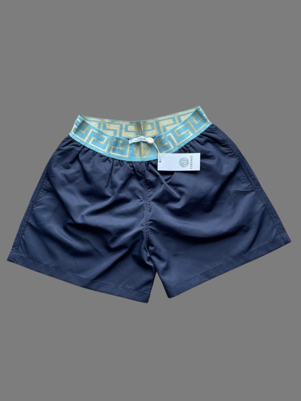 Versace Men's New Elastic Waist Nylon Short Navy Large